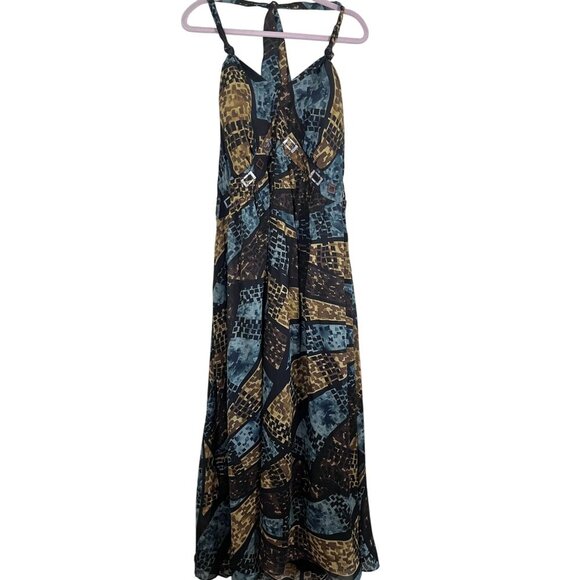 Lane Bryant Sun Dress 28 Brown Halter Maxi Babydoll Y2K Mosaic Patchwork Boho - Picture 1 of 16